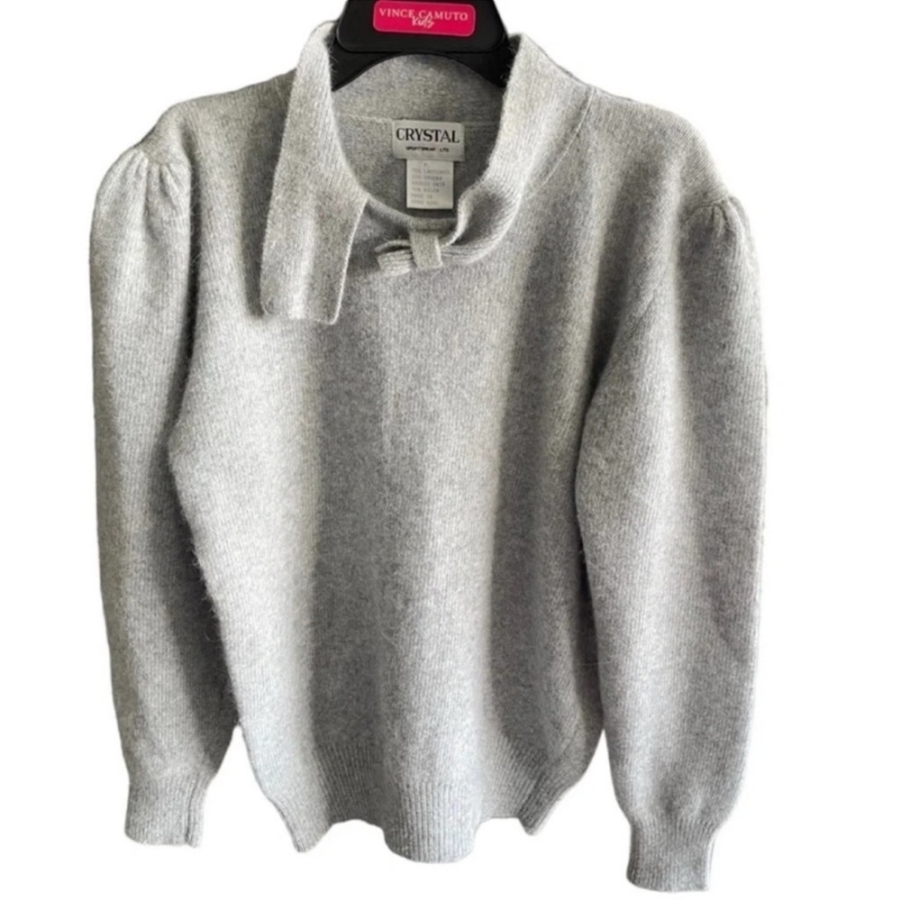 CRYSTAL Grey Lambwswool Angora Rabbit Hair Sweater Size Medium